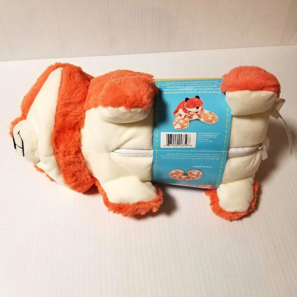 Animal Adventure Popovers 2in1 Reversible Travel Pillow & Plush Buddy Orange Fox